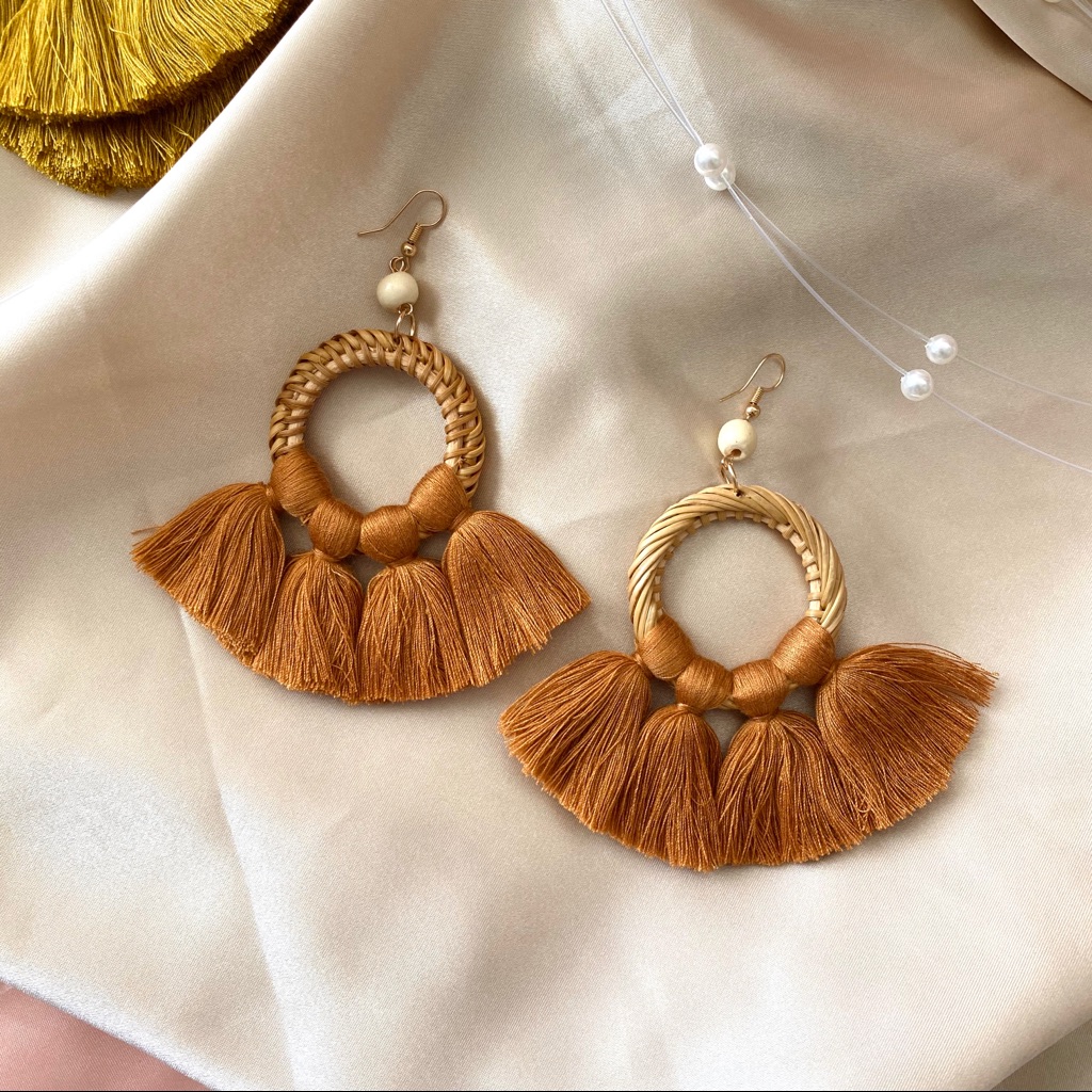Wicker Rattan Tassels Woven Earrings